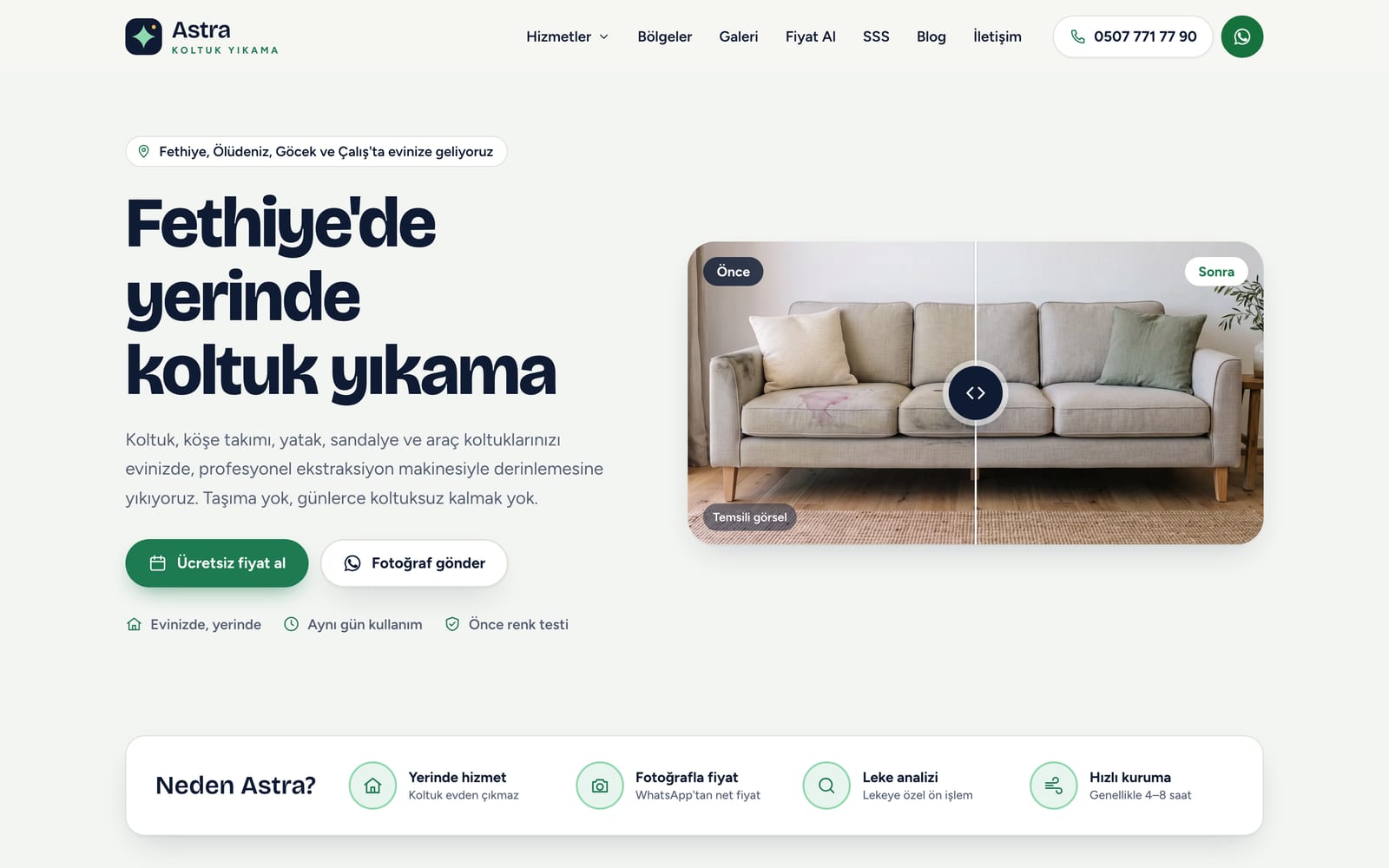 Astra Koltuk Yıkama web sitesinin ekran görüntüsü