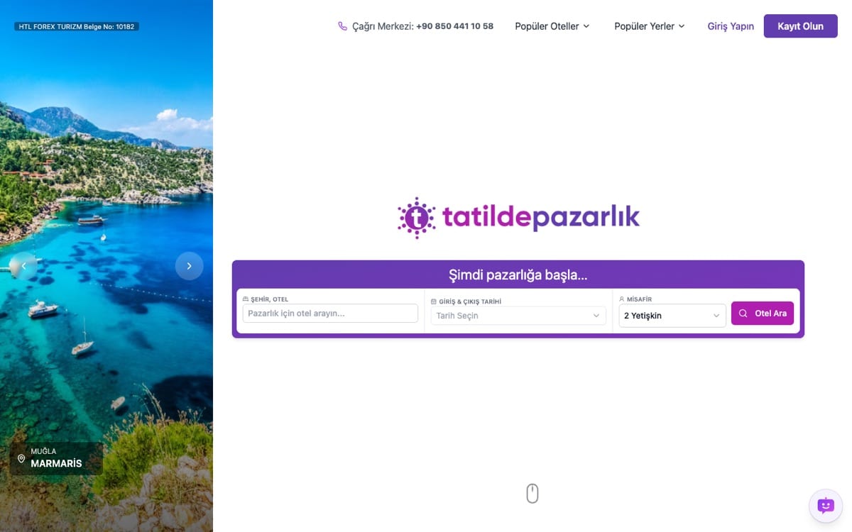 Tatilde Pazarlık web sitesinin ekran görüntüsü