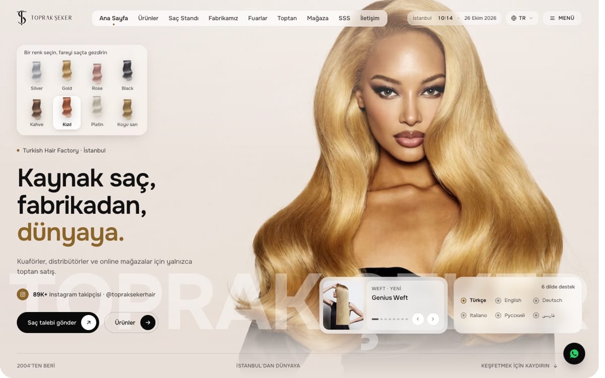Toprak Şeker Hair web sitesinin ekran görüntüsü