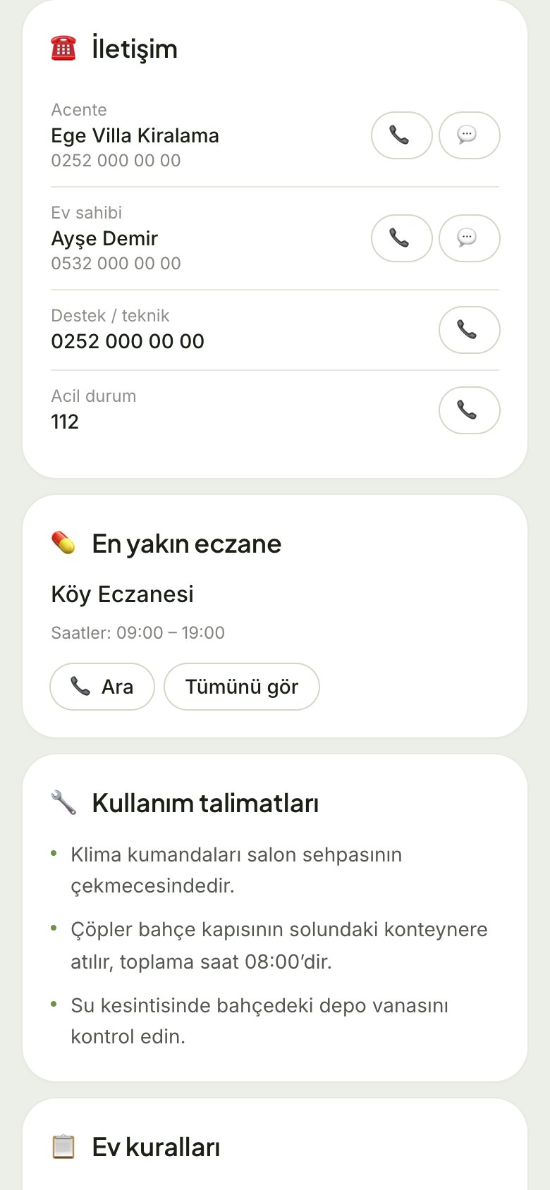 Villa Karşılama Kitabı — İletişim web sitesinin ekran görüntüsü